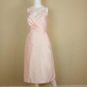 Alfred Sung Women's V-Neck Cocktail Dress Size 6 Blush Pink Sateen Twill D777
